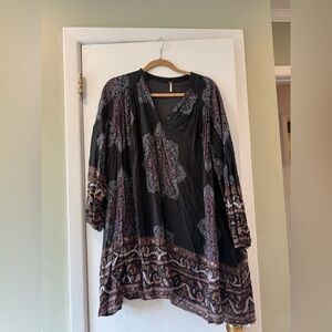 Free People Black and Brown Patterned Tunic